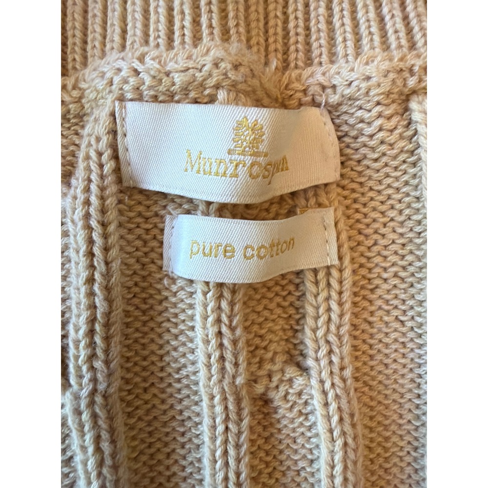 Munrospun Sweater Vest Beige Cable Knit Button Front V-Neck Sleeveless - Picture 2 of 4